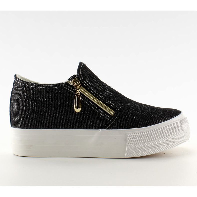 Slip-on jeansowe na koturnie NG621 Black czarne