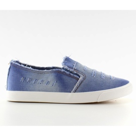 Trampki slip-on strzępiony jeans L. Blue niebieskie