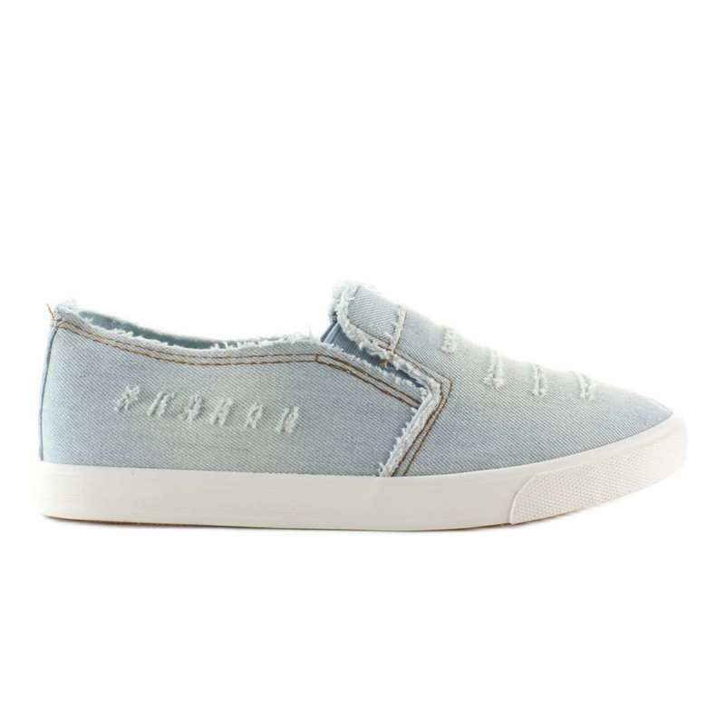 Trampki Slip-On Strzępiony Jeans Nb05 niebieskie