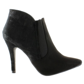 Eleganckie botki na szpilce zamsz 1080 Black czarne