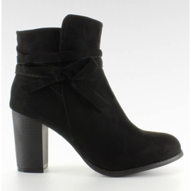 Botki na szerokim obcasie z kokardką Czarny czarne