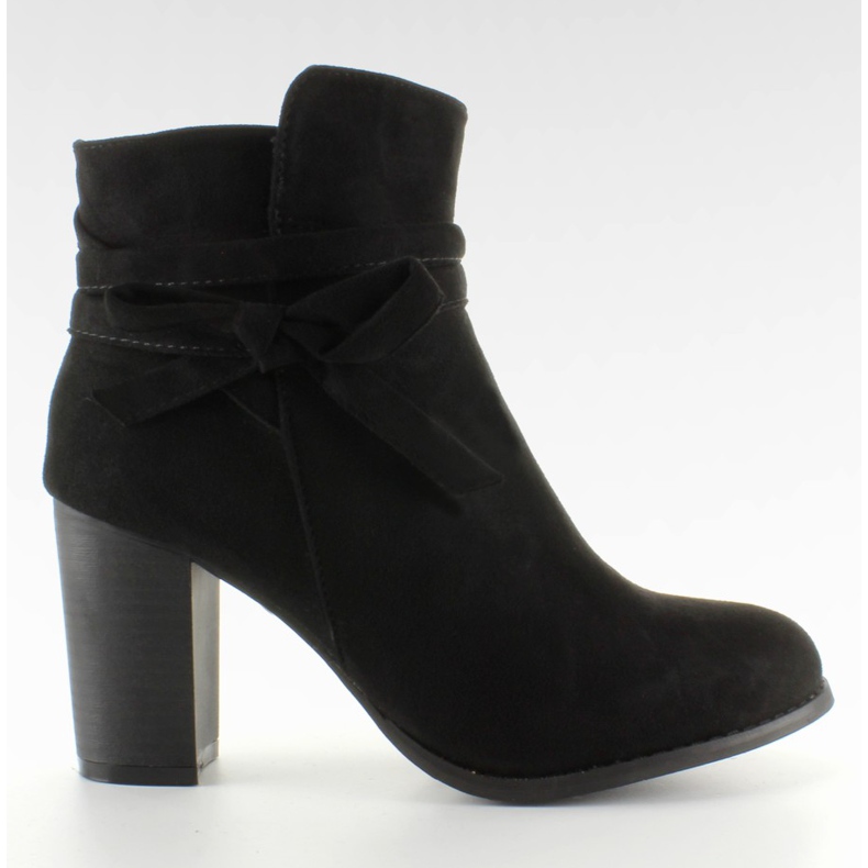 Botki na szerokim obcasie z kokardką Czarny czarne