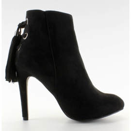 Botki na szpilce z frędzelkiem 66-217 Black czarne