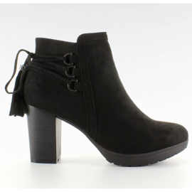 Botki na obcasie ozdobne sznurowanie Czarny czarne