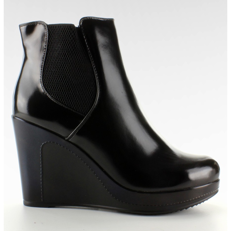 Licowe botki sztyblety na koturnie Black czarne