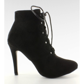 Sznurowane botki na obcasie H253 Black czarne