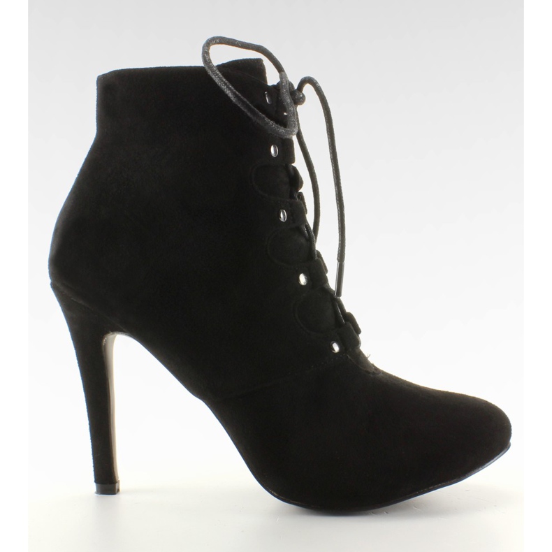 Sznurowane botki na obcasie H253 Black czarne