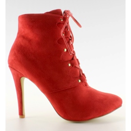 Sznurowane botki na obcasie H253 Red czerwone