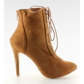 Botki na obcasie sznurowane H254 Camel brązowe wielokolorowe