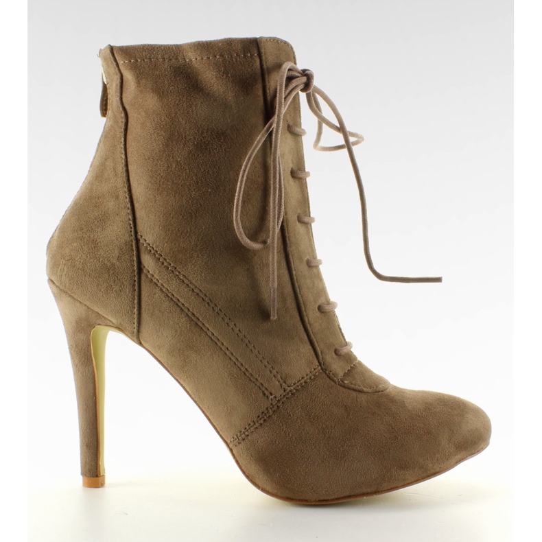 Botki na obcasie sznurowane H254 Khaki