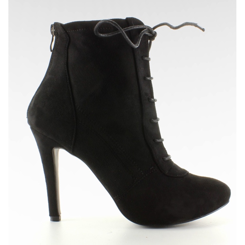 Botki na obcasie sznurowane Black czarne