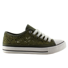 Koronkowe trampki damskie NB89P Green zielone
