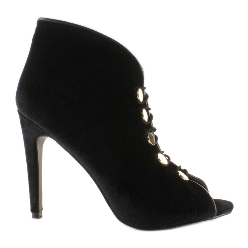Aksamitne czółenka open toe 1129 Black czarne