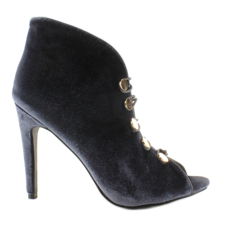 Aksamitne czółenka open toe 1129 D. Grey szare