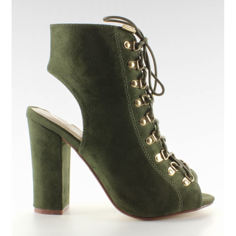 Czółenka sznurowane open toe Blackish Green zielone