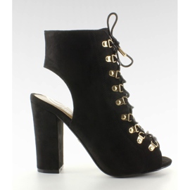 Czółenka sznurowane open toe JZ-11P Black czarne