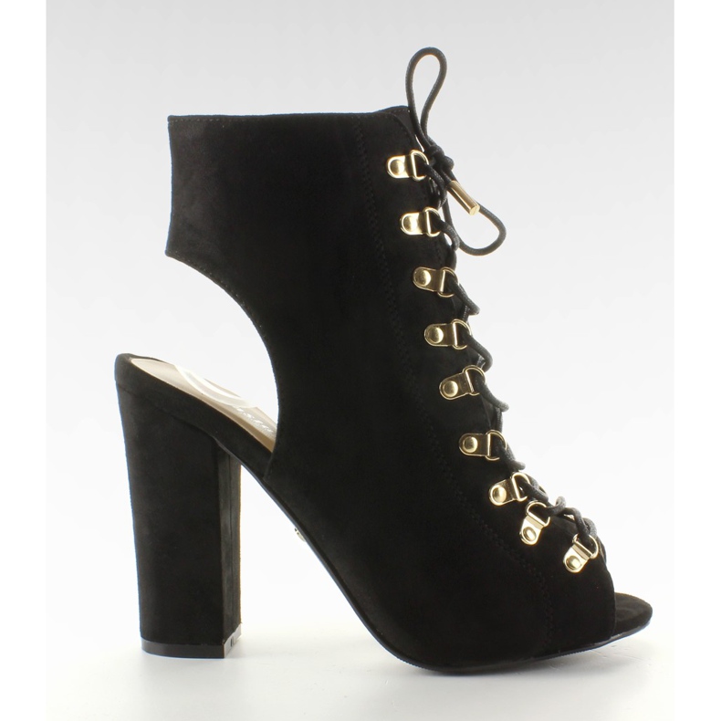 Czółenka sznurowane open toe JZ-11P Black czarne