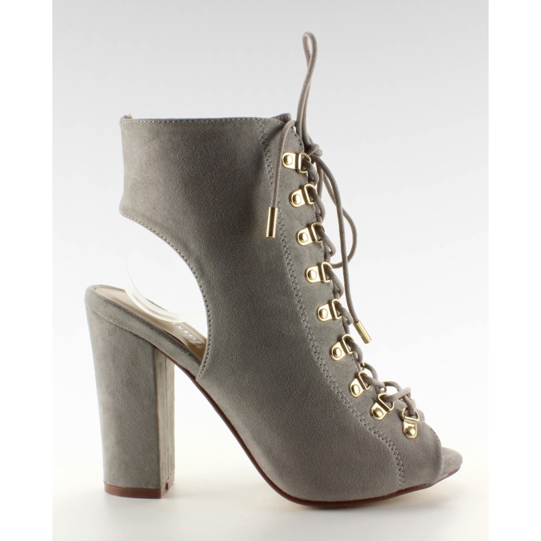 Czółenka sznurowane open toe JZ-11P Grey szare