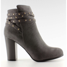 Zamszowe botki na szerokim obcasie Grey szare