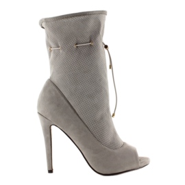 Ażurowe botki open toe SY15 Grey szare