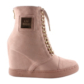 Sznurowane sneakersy z blaszką B-2 Pink różowe