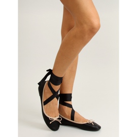 Balerinki z podwójną wstążką 1193 Black czarne