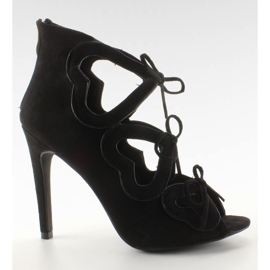 Szpilki botki ażurowe serca 1240 black czarne