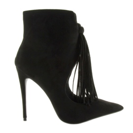 Odkryte botki z frędzlem 5035 Black czarne