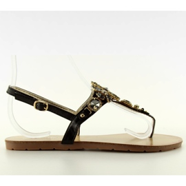 Sandałki z pięknymi kamieniami JH41 black czarne