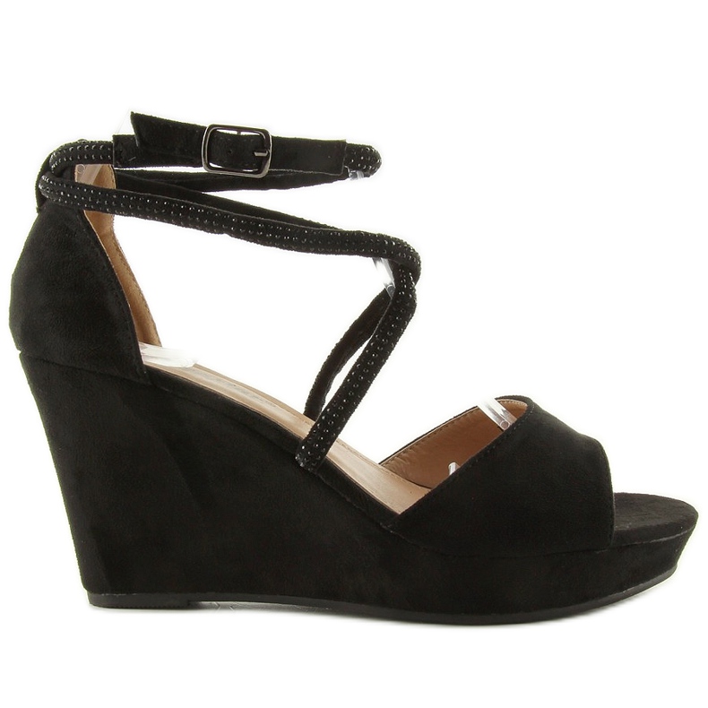 Sandałki na koturnie F162 black czarne