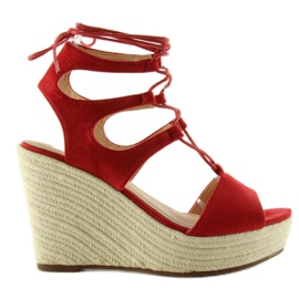 Sandałki espadryle wiązane SL71 red czerwone