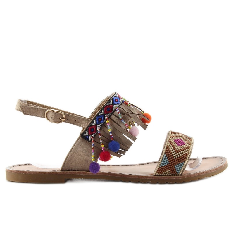 Cudne sandałki z pomponami CL60 beige beżowy