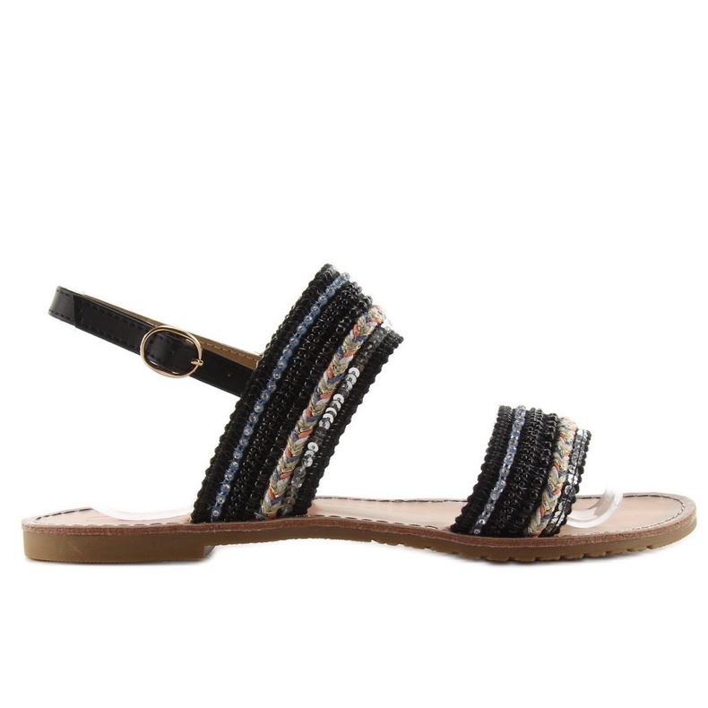 Sandałki ze zdobionymi taśmami CL61 black czarne