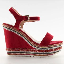 Piękne sandałki na koturnie LL-56 red czerwone