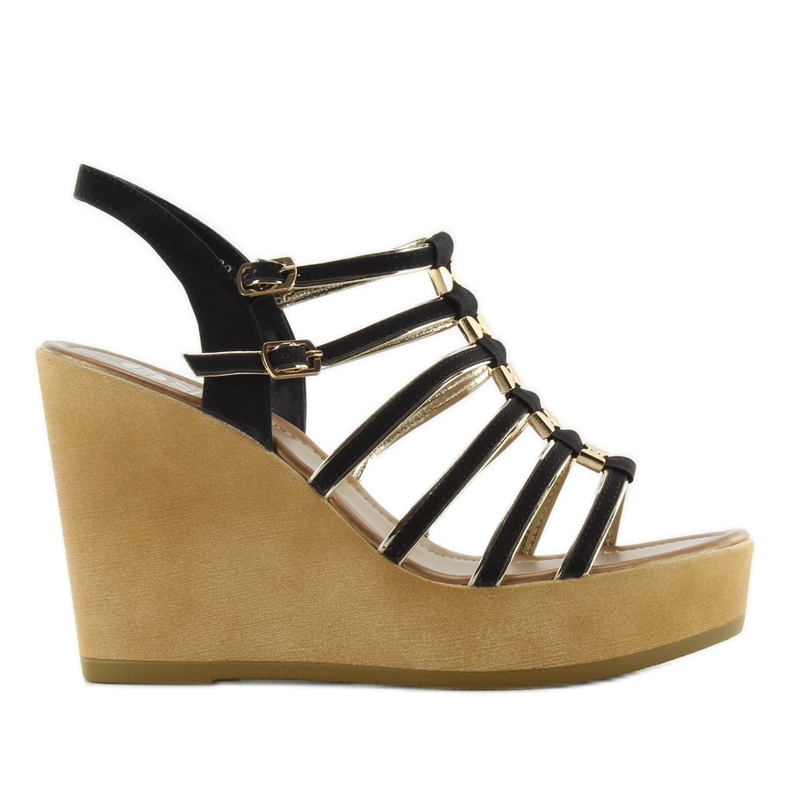 Sandałki na koturnie GM-5032 black czarne