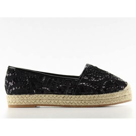 Koronkowe espadryle wysoka podeszwa 7137 Black czarne