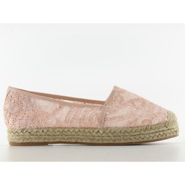 Koronkowe espadryle wysoka podeszwa 7137 Pink różowe
