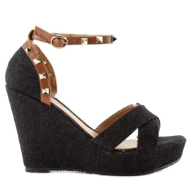 Jeansowe sandałki na koturnie ZJ-70 Black czarne