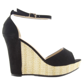 Sandałki na wyjątkowym koturnie 028 black czarne