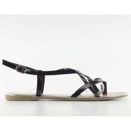 Sandałki ze srebrną lamówką h161 black czarne