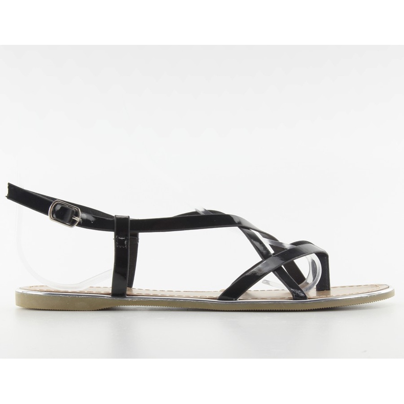 Sandałki ze srebrną lamówką h161 black czarne