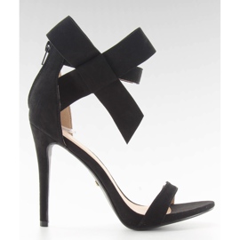Sandałki na szpilce z kokardką black czarne