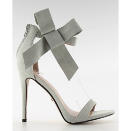 Sandałki na szpilce z kokardką jz-6340 Grey szare