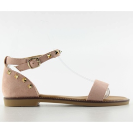 Sandałki z ćwiekami na kostce s51 Pink różowe