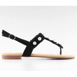 Sandałki japonki z perełkami D-6541 Black czarne