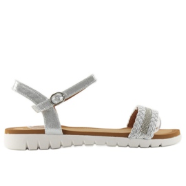 Sandałki z metalicznym połyskiem silver szare