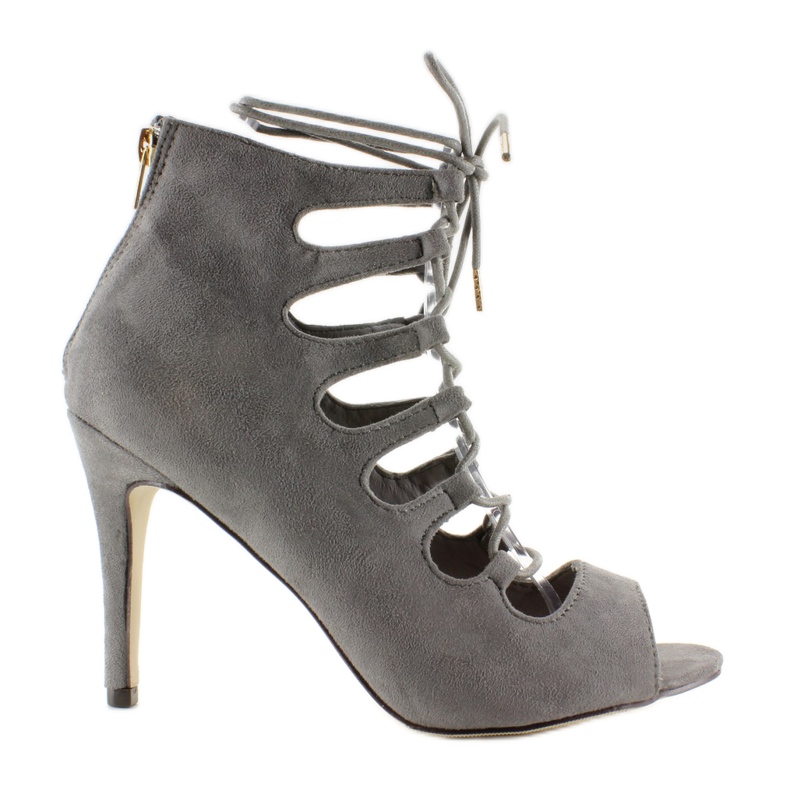 Sandałki Na Szpilce Sznurowane Qq01P szare