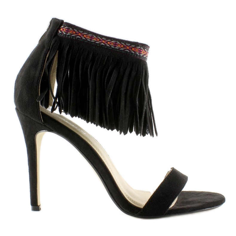 Sandałki z frędzlami etniczny wzór Black czarne