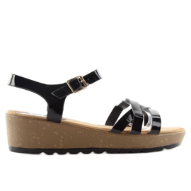 Sandałki na korkowym koturnie 9051 black czarne