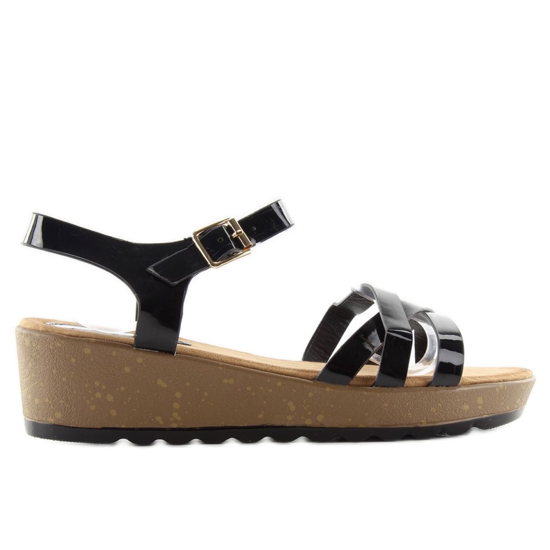 Sandałki na korkowym koturnie 9051 black czarne